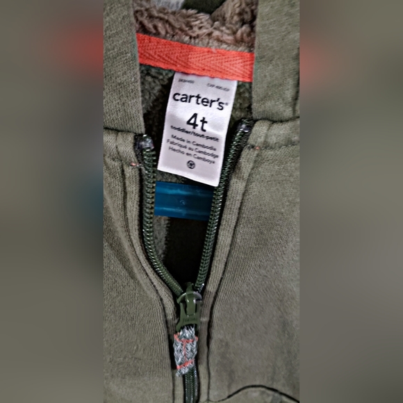 Carter's Boys' Hunter Green Dino Spiked Hood Zip Up Sweater/Hoodie Sz 4T - Picture 4 of 5